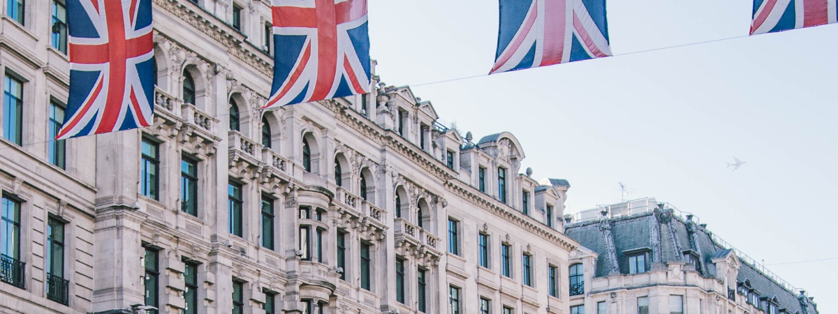 a period property in London with bunting hanging