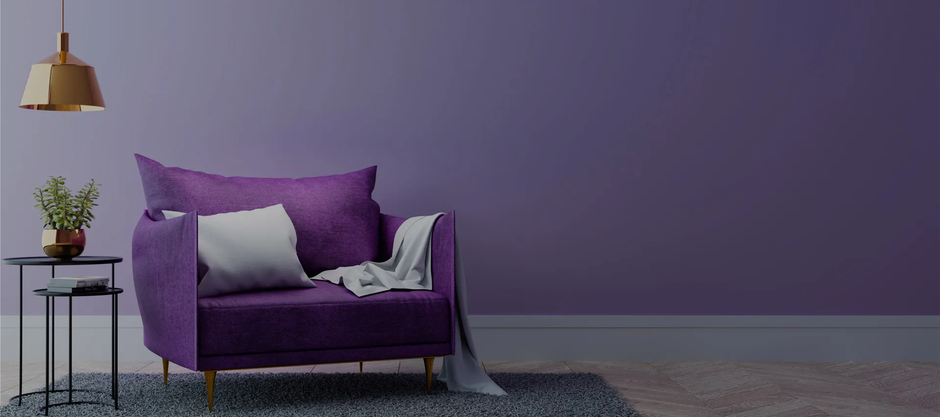 A purple char sitting in a purple room in a beautiful and clean London flat