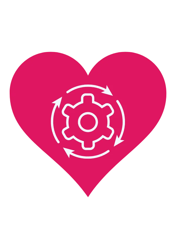 An operations cog logo inside a heart, showing that we have good property letting operations
